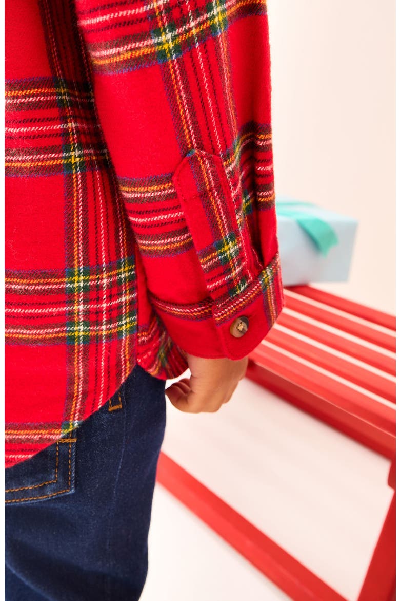Kids' Santa Face Plaid Flannel Button-Up Shirt, Alternate, color, RED
