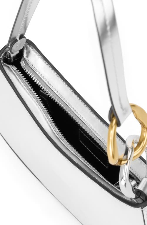 Staud Ollie Crackeld Metallic Shoulder Bag In Silver