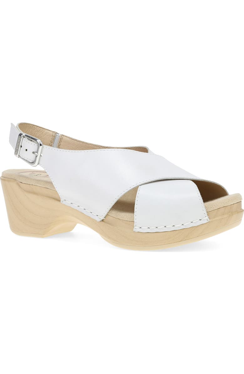 Dansko Sloane Slingback Platform Sandal, Main, color, White Full Grain