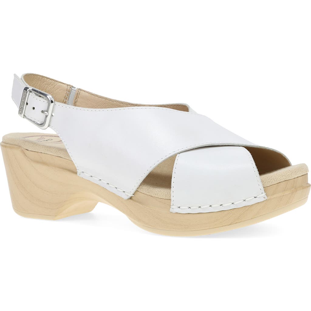 Dansko Sloane Slingback Platform Sandal In White Full Grain