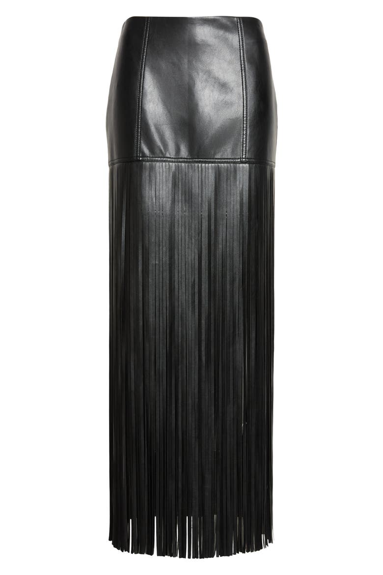 Soren Fringe Faux Leather Maxi Skirt, Alternate, color, JET