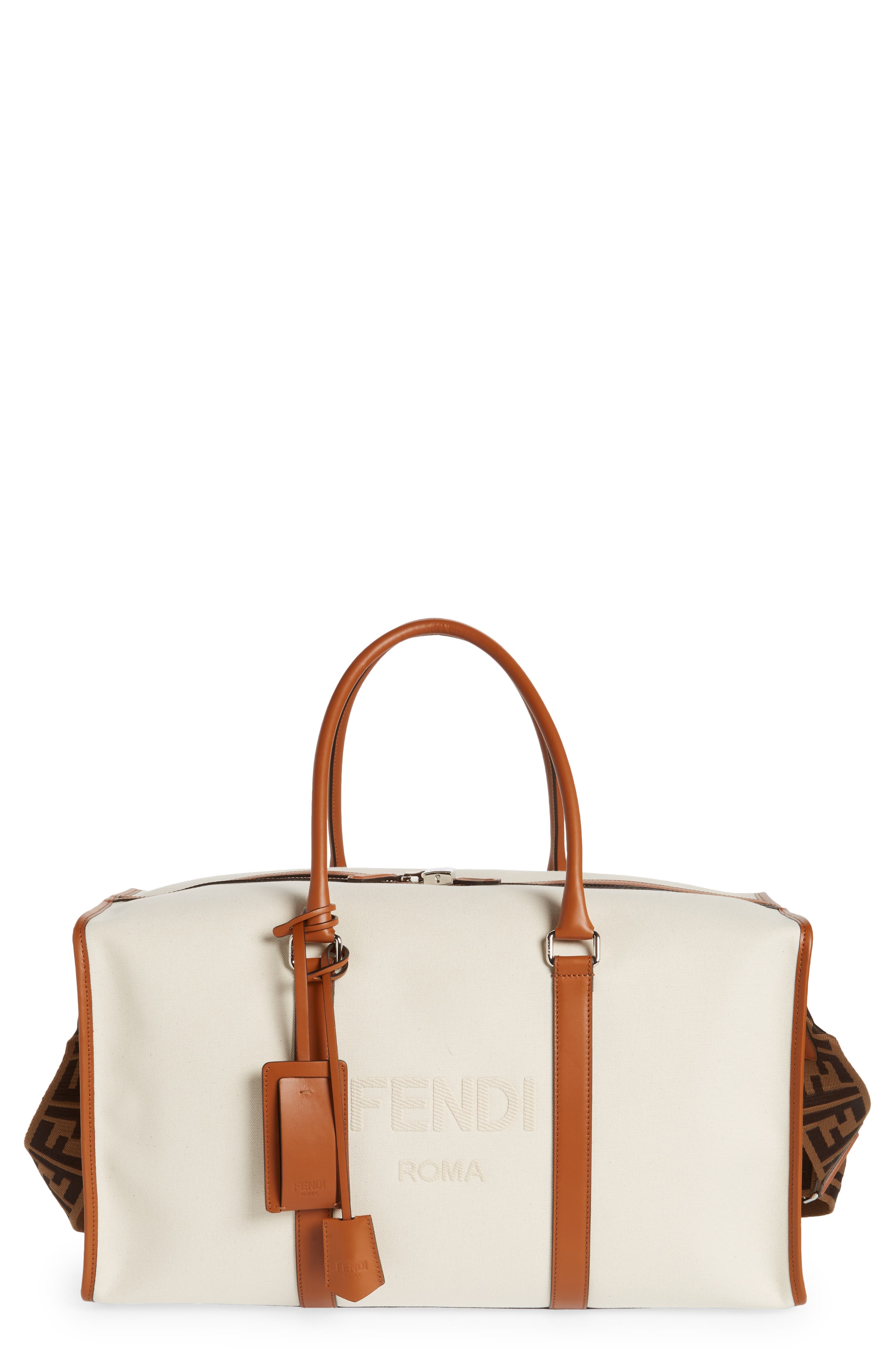 Fendi Logo Canvas Duffel Bag, Main, color, 
