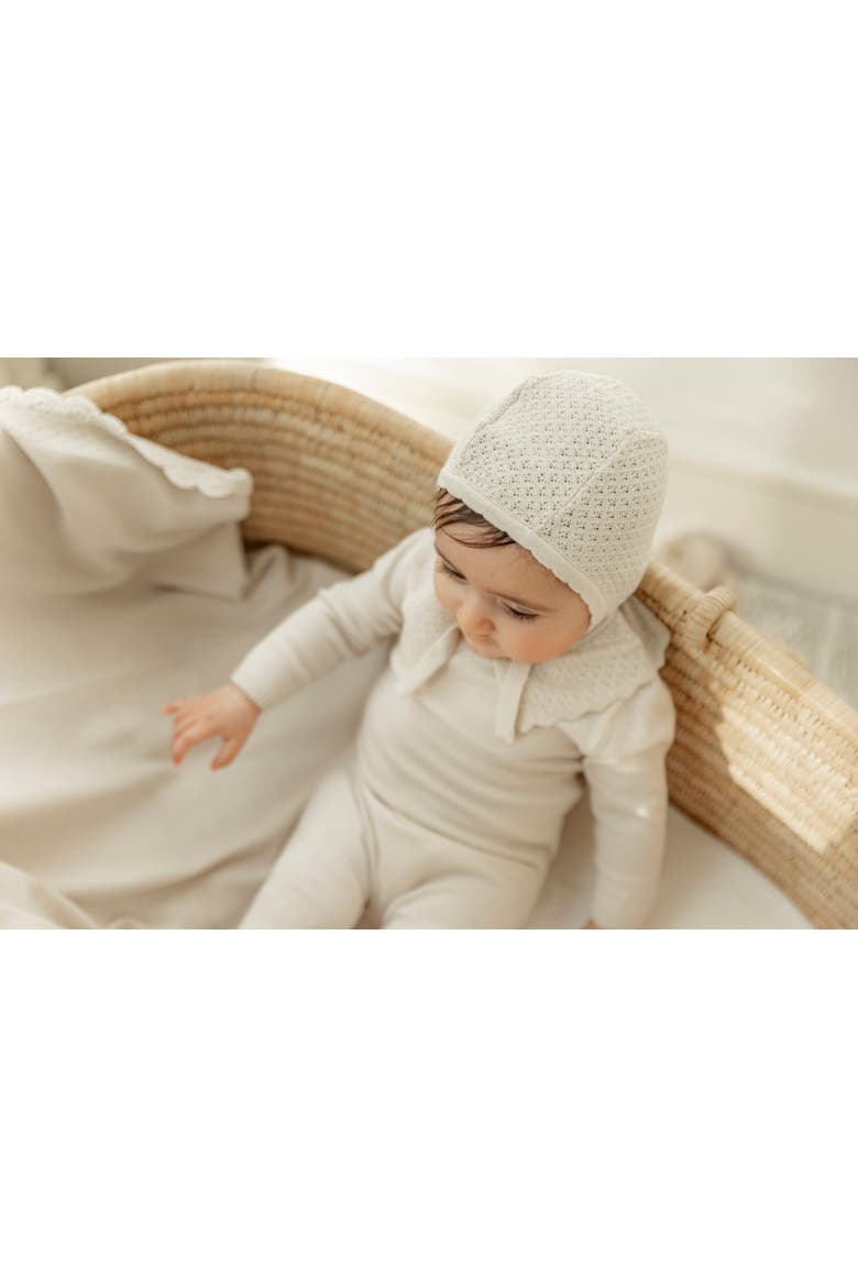 Boy Knit Crochet Blanket with Crochet Hem Trim, Alternate, color, Light Beige