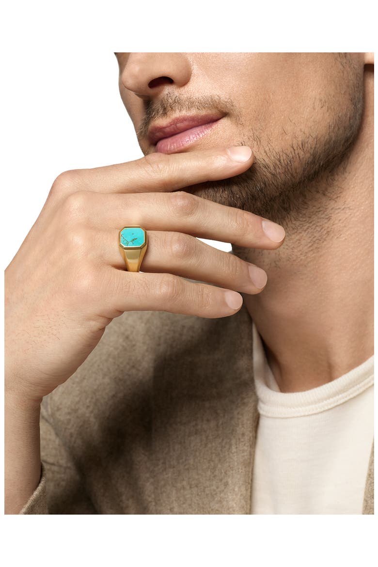 Streamline Signet Ring in 18K Yellow Gold with Turquoise, 14mm, Alternate, color, GOLD