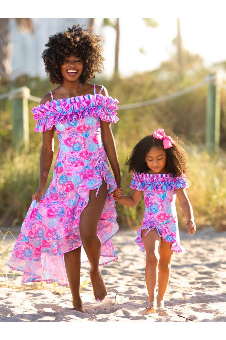 Watercolor Blooms One Piece Swimsuit, Alternate, color, Purple