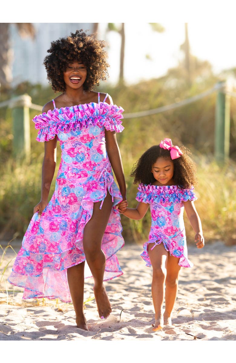 Mia Belle Girls Kids' Watercolor Blooms One Piece Swimsuit, Alternate, color,