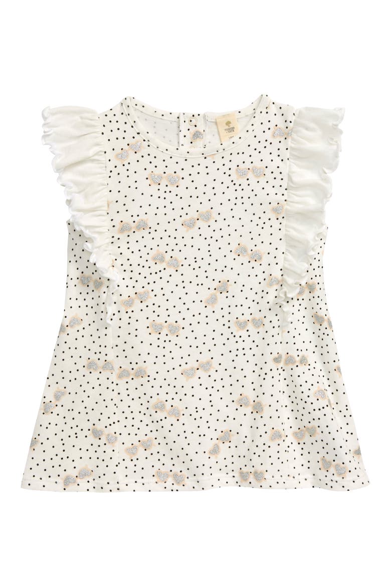 Print Ruffle Top, Main, color, IVORY EGRET SUNGLASSES
