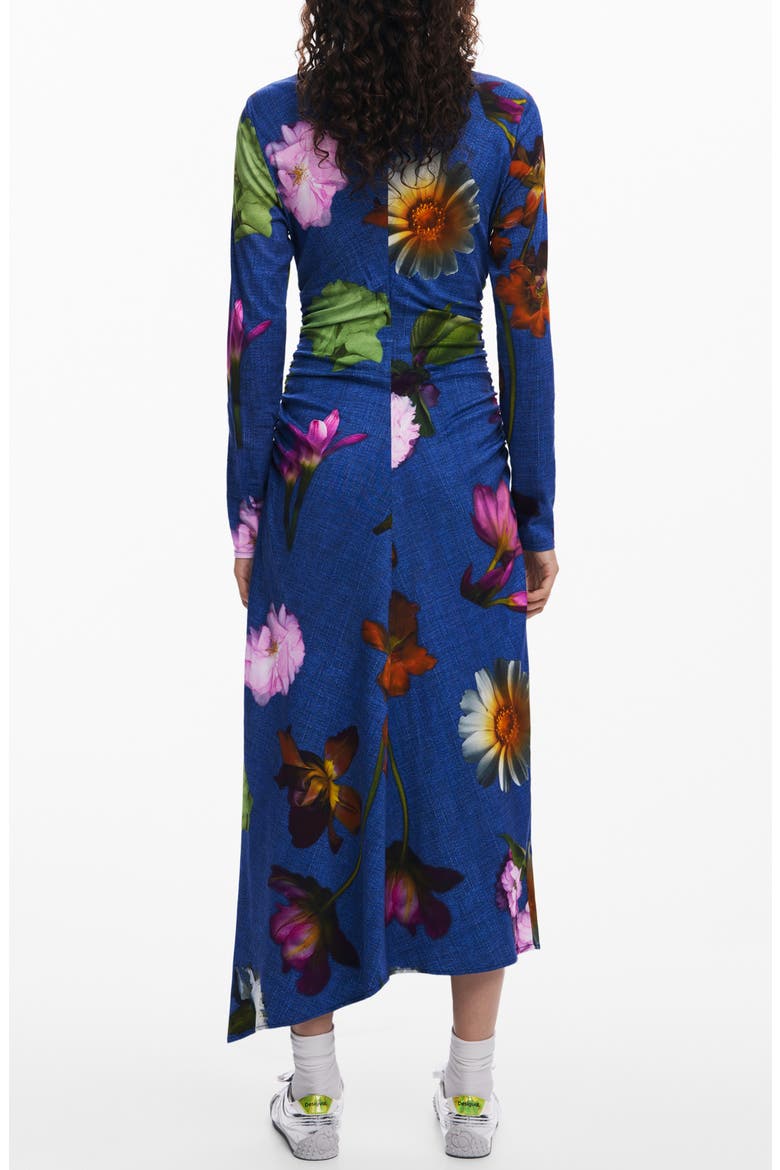 Floral Print Ruched Long Sleeve Maxi Dress, Alternate, color, DARK BLUE