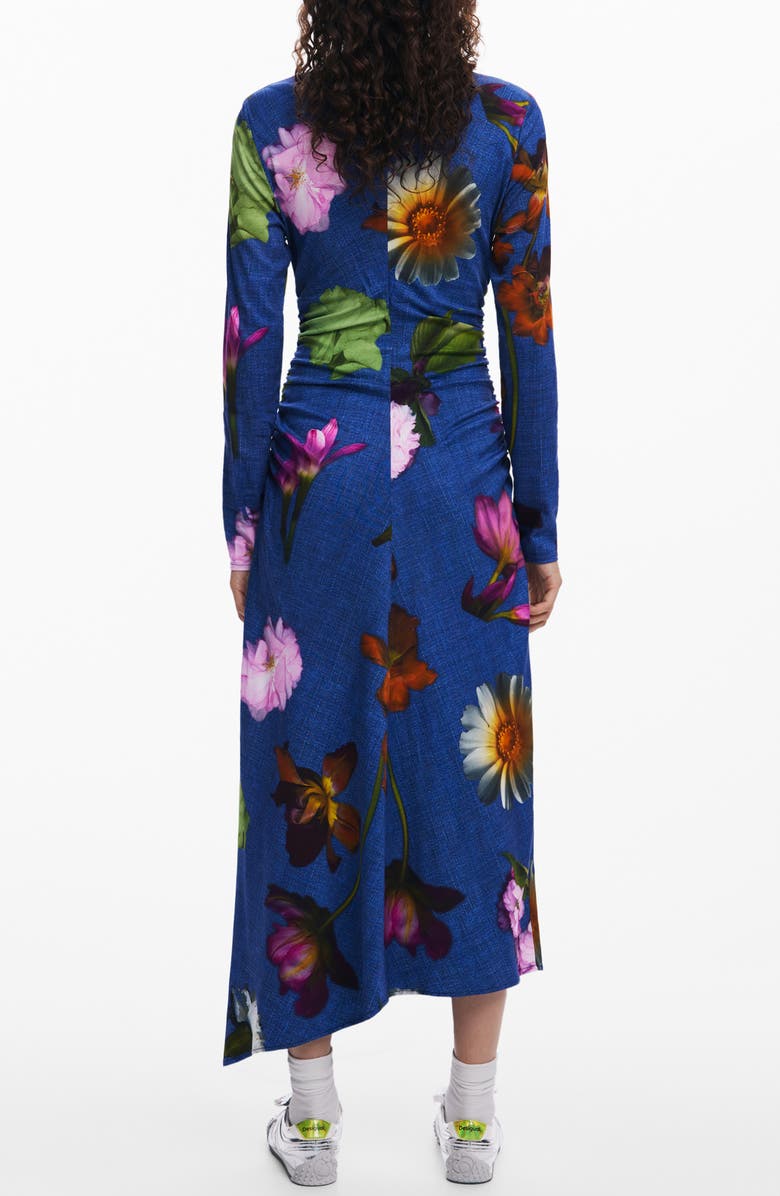 Desigual Floral Print Ruched Long Sleeve Maxi Dress, Alternate, color, Dark Blue