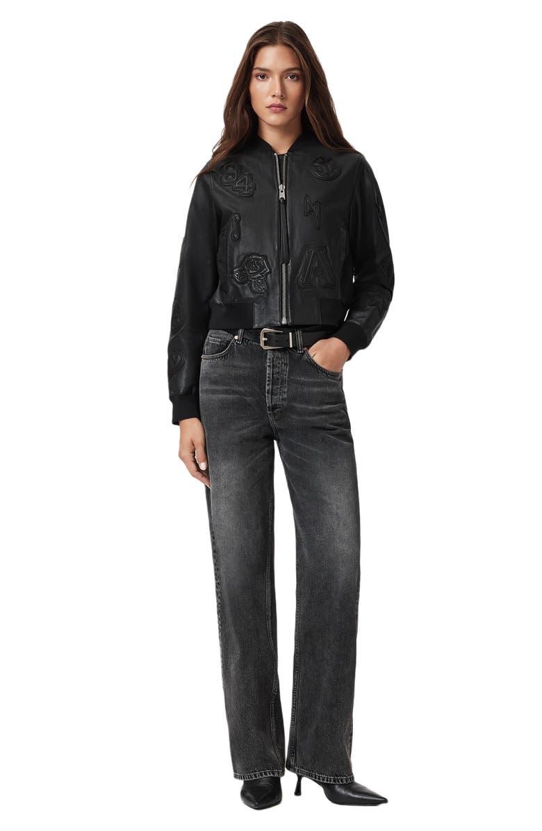 AllSaints Orten 94 Leather Bomber Jacket, Alternate, color, Black