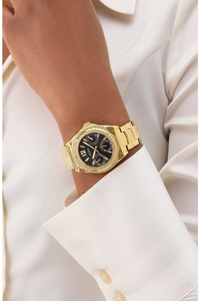 Crystal Bezel Chronograph Bracelet Watch, 36mm, Alternate, color, GOLD TONE