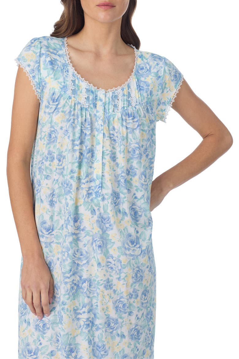 Waltz Cap Sleeve Nightgown, Alternate, color, WHITE/ AQUA