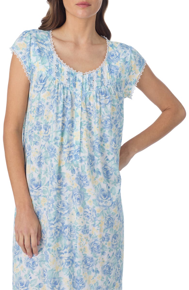 Eileen West Waltz Cap Sleeve Nightgown, Alternate, color, White/ Aqua