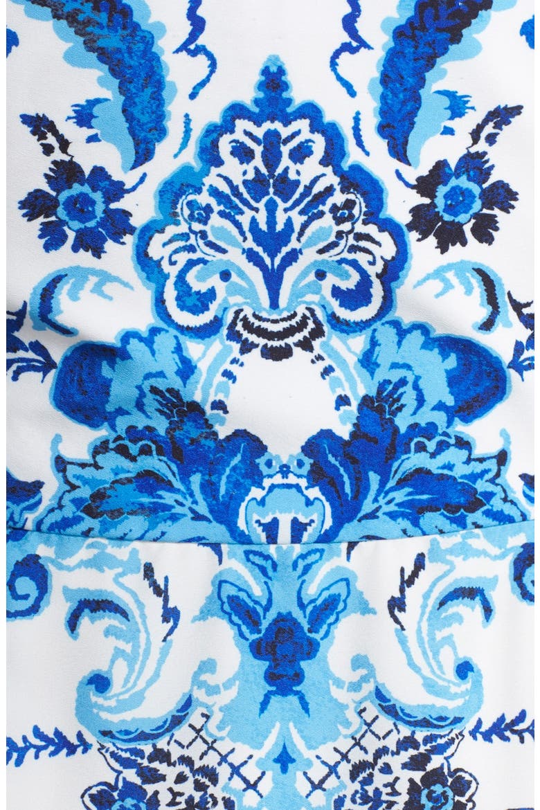 Print Crêpe de Chine Mermaid Gown, Alternate, color, WHITE/ BLUE