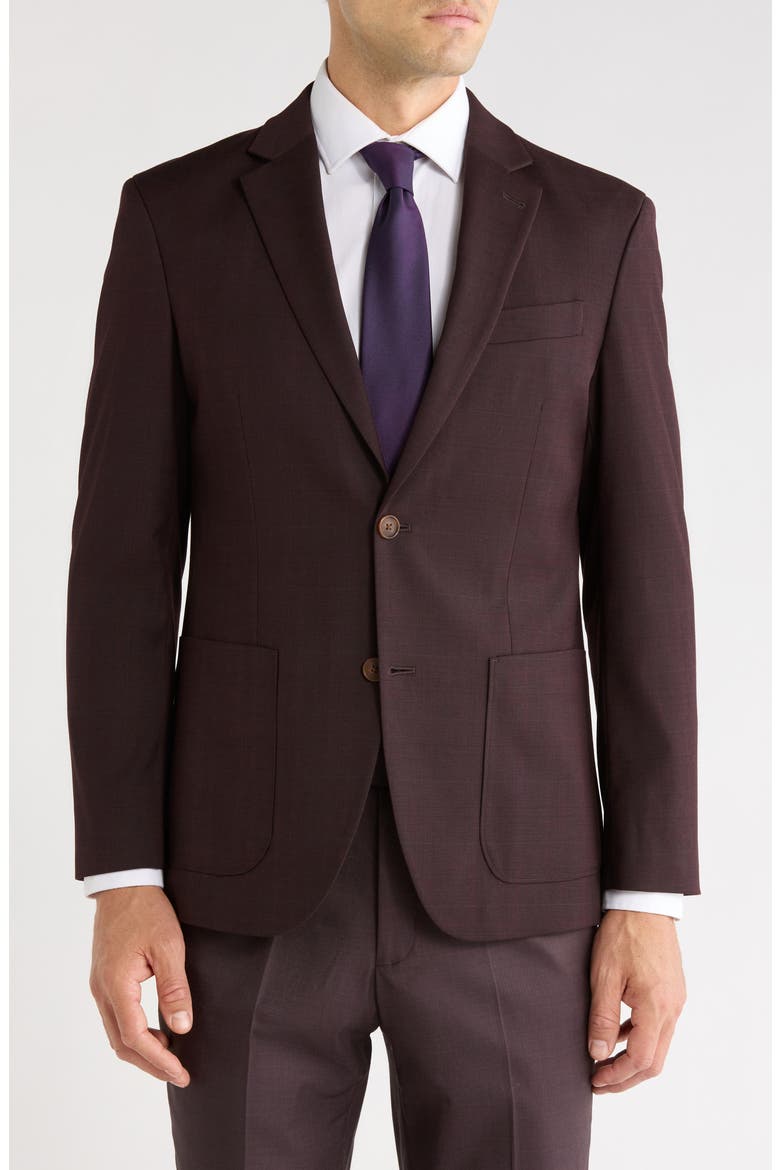 Trim Fit Plaid Sport Coat, Main, color, RED BURGUNDY PLAID