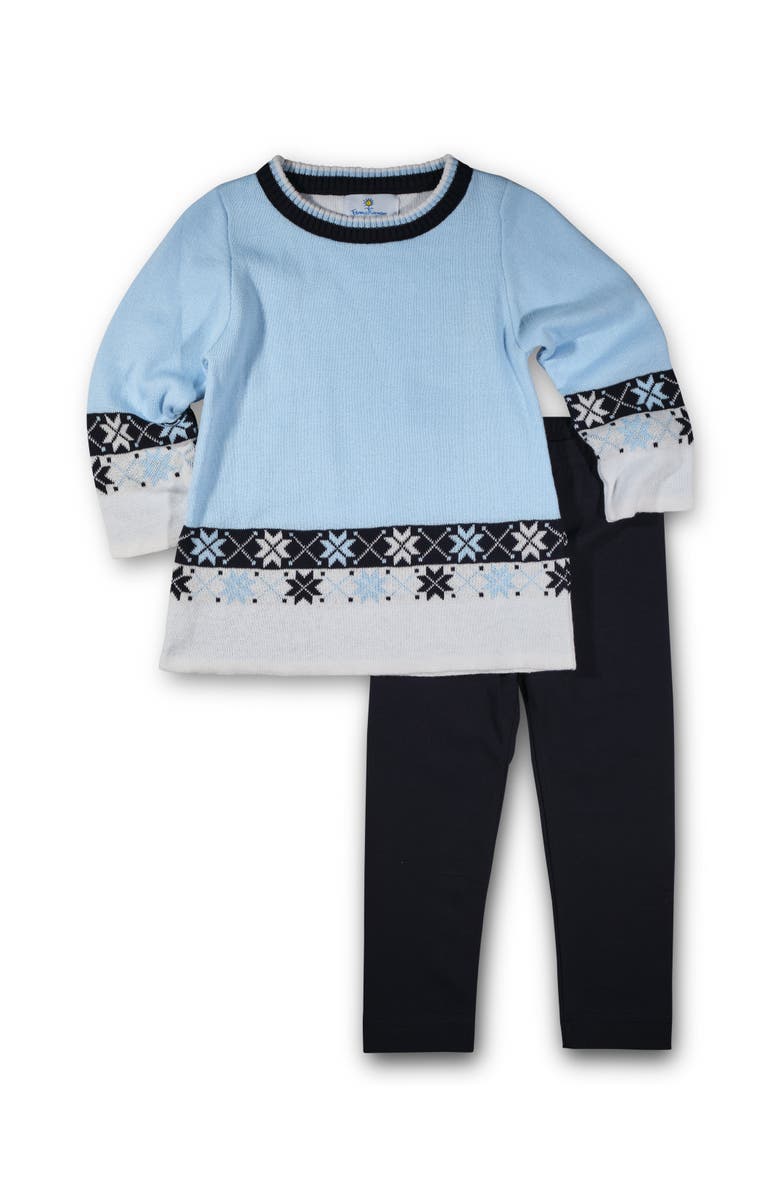 Florence Eiseman Sweater Tunic With Snowflakes And Leggings, Main, color, Light Blue, White