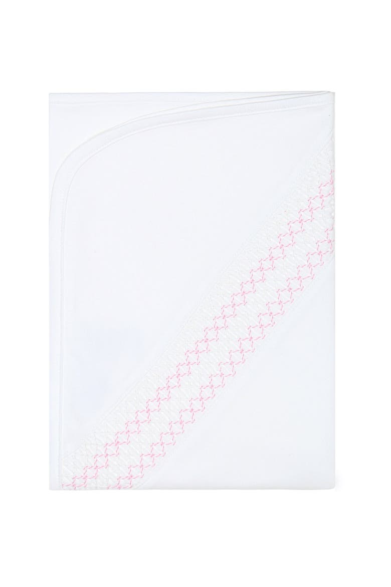 Signature Smocked Girls Receiving Blanket - Baby, Main, color, White