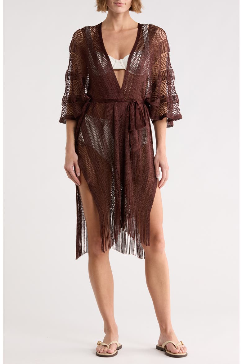 Mesh Net Ruana, Main, color, CHOCOLATE