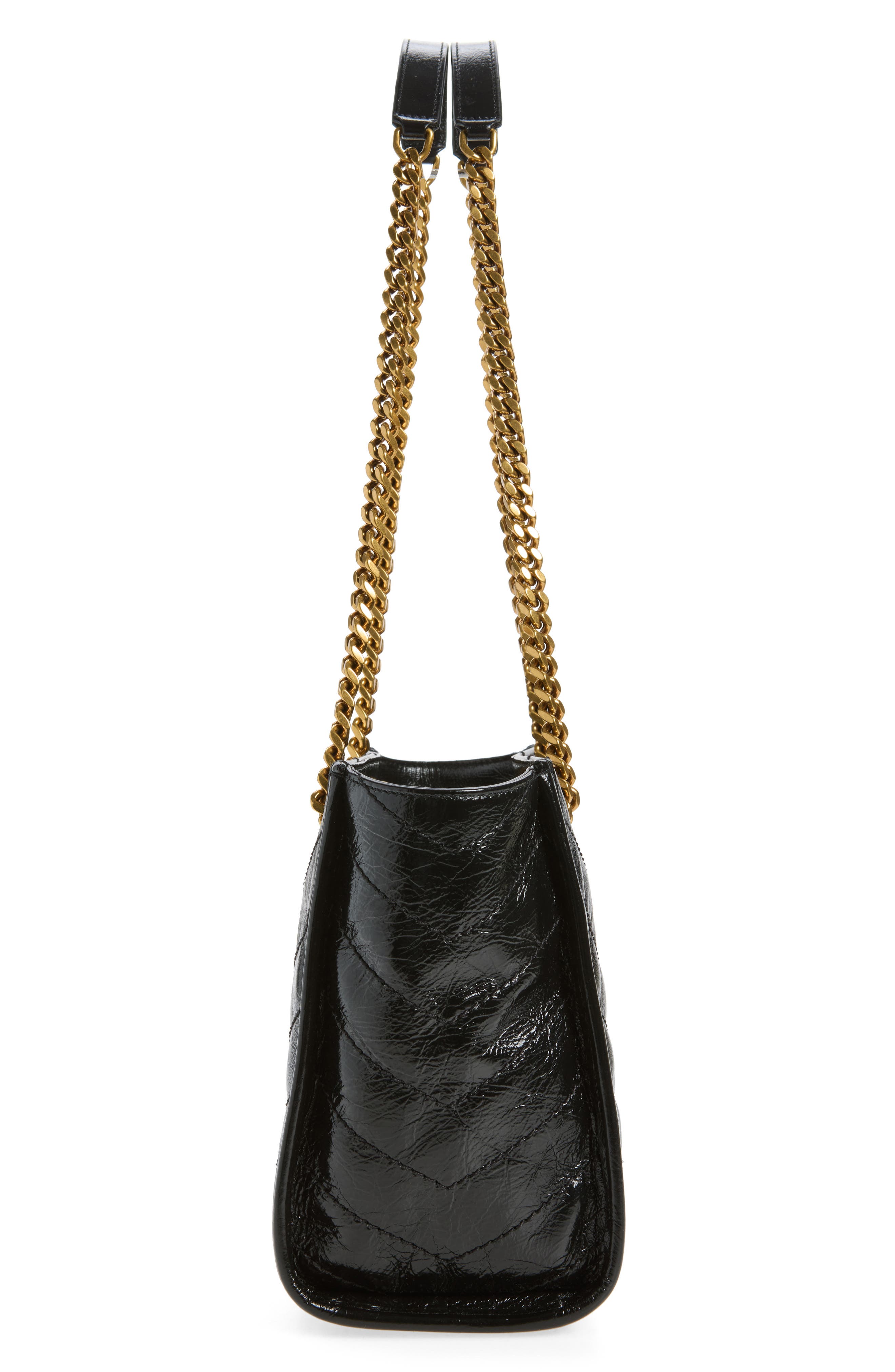 Small Niki Matelassé Leather Shopping Tote, Alternate, color, BLACK