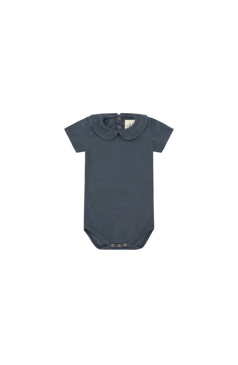 Vild House of Little SS Organic Cotton Collared Bodysuit, Main, color, Blue Stone-Palmetto Plant Dye