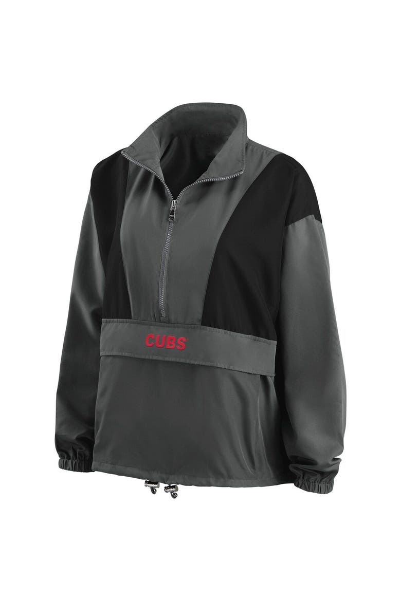 Women's WEAR by Erin Andrews Charcoal Chicago Cubs Packable Half-Zip Jacket, Alternate, color, Charcoal