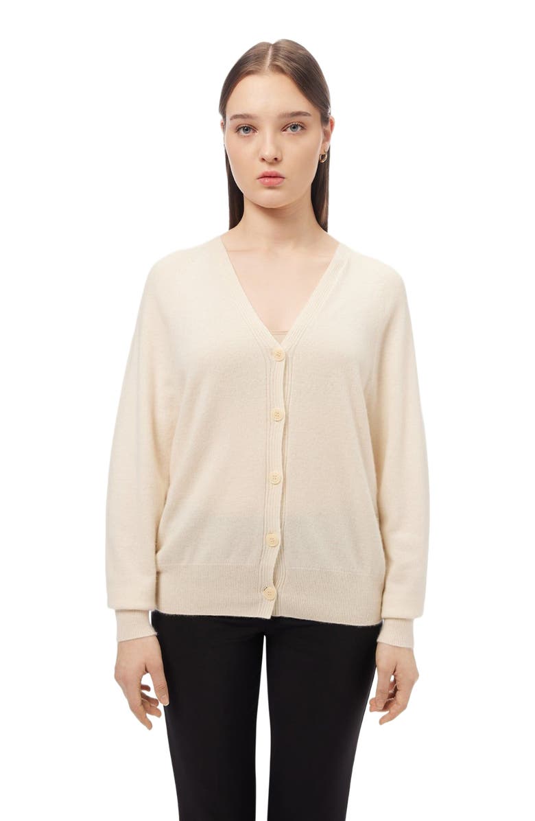 GOBI Mongolian Cashmere 3D Button-up Cardigan, Main, color, Off White