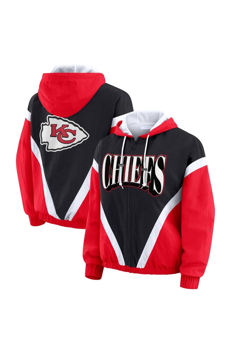 WEAR by Erin Andrews Women's WEAR by Erin Andrews Red/Black Kansas City Chiefs Retro Crinkle Full-Zip Hoodie Windbreaker, Main, color, Red