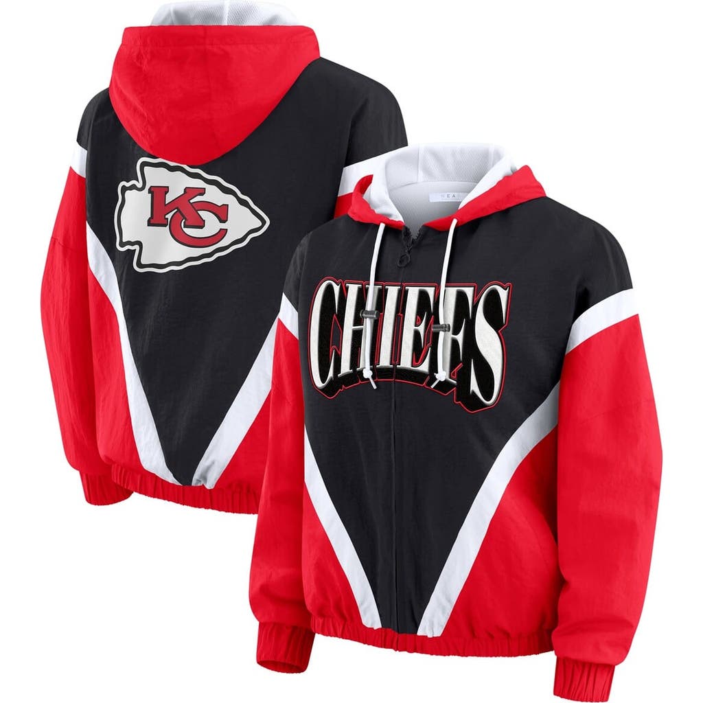 Wear By Erin Andrews Red/black Kansas City Chiefs Retro Crinkle Full-zip Hoodie Windbreaker In Red
