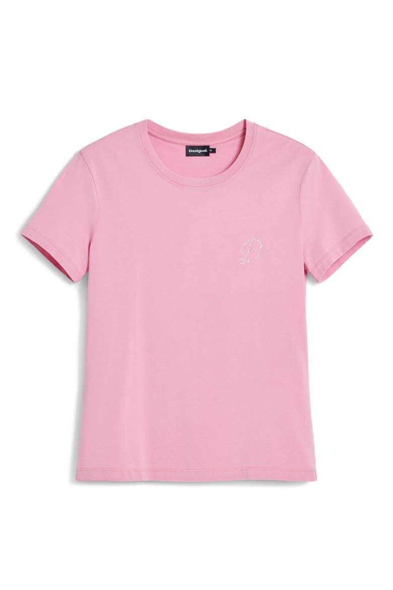Rhinestone Embellished Stretch Cotton T-Shirt, Alternate, color, PINK