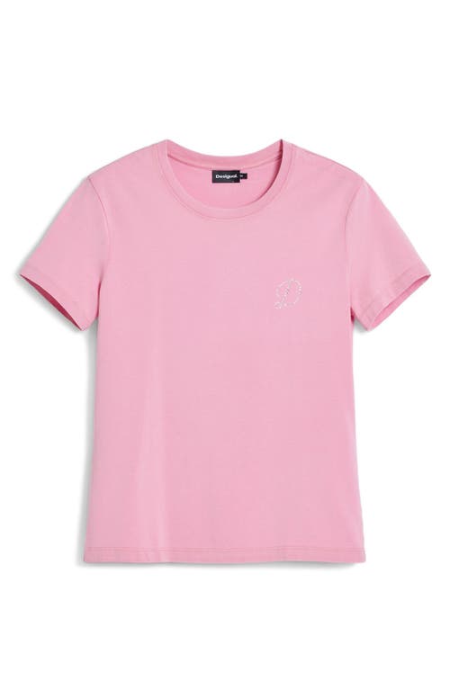 Desigual Rhinestone Embellished Stretch Cotton T-shirt In Pink