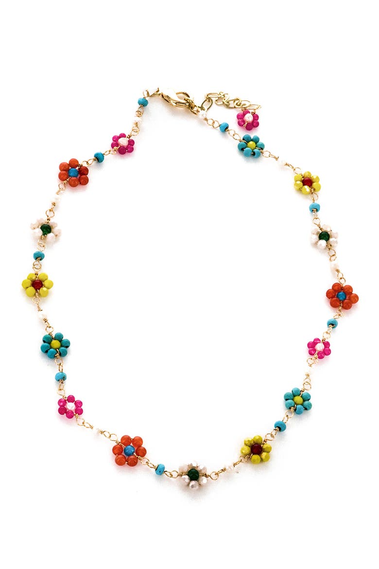 Bead Flower Station Necklace, Main, color, GOLD