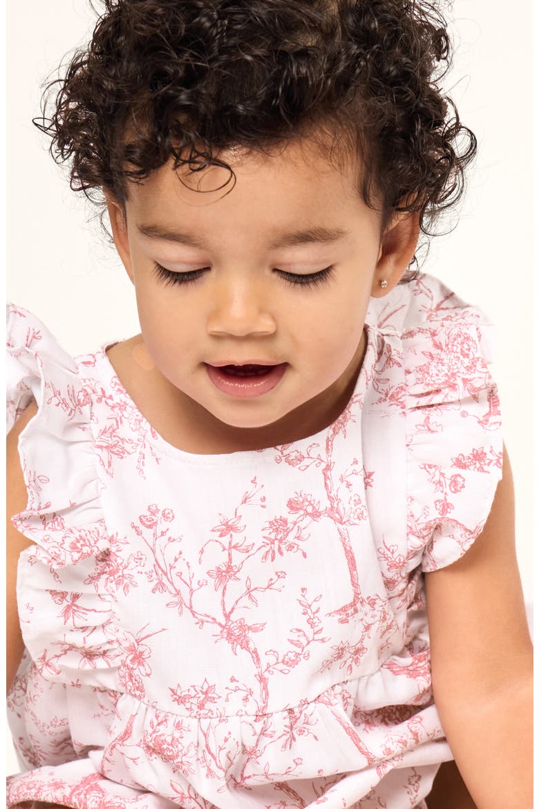 Floral Twill Ruffled Romper, Alternate, color, PINK