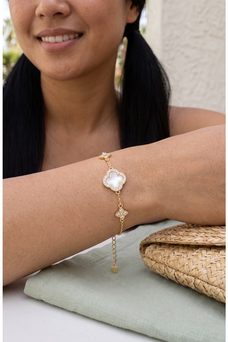 Deborah 14k Gold Plated Clover Bracelet, Alternate, color, GOLD