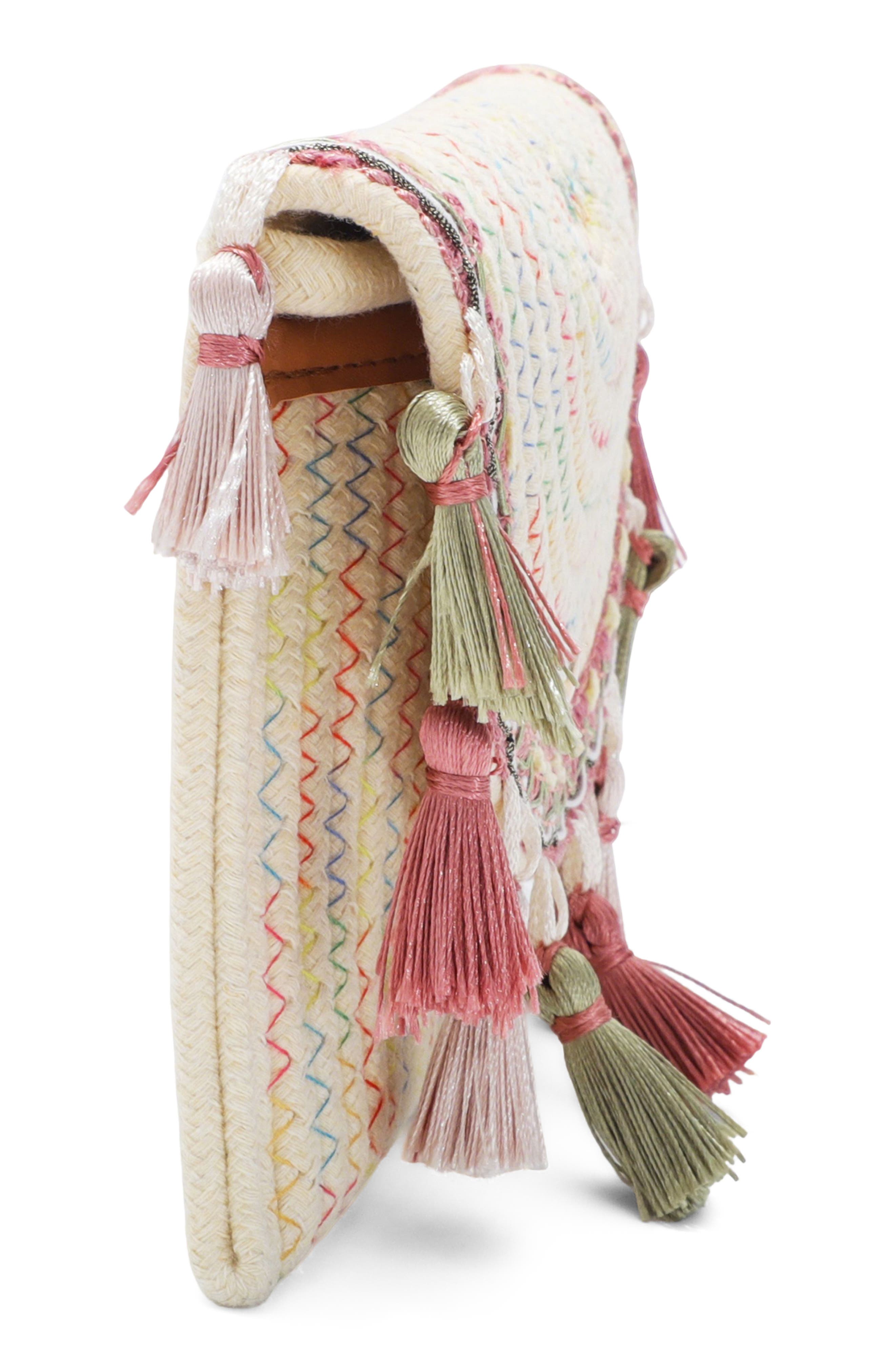 Tassel Raffia Convertible Clutch, Alternate, color, TAN