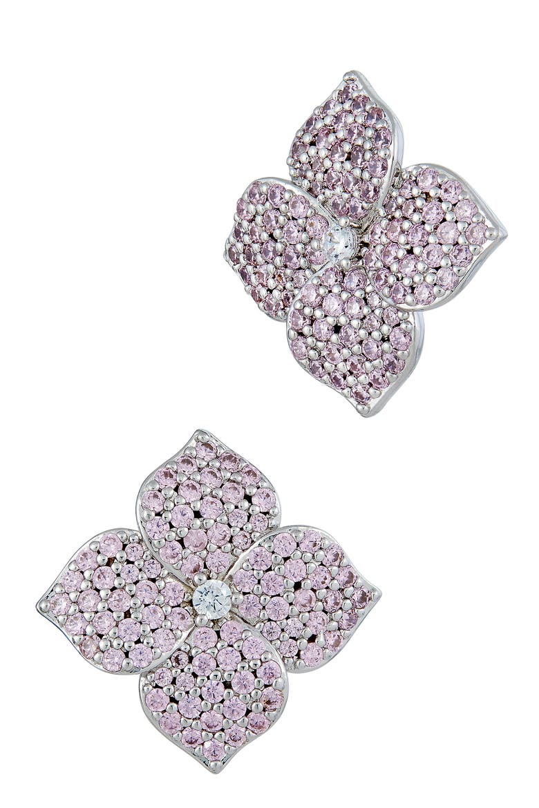 Cubic Zirconia Flower Stud Earrings, Main, color, WHITE