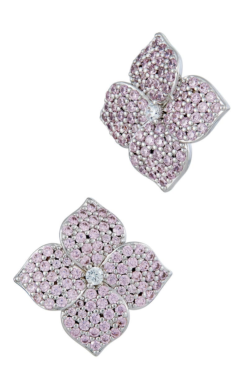 SAVVY CIE JEWELS Cubic Zirconia Flower Stud Earrings, Main, color, White