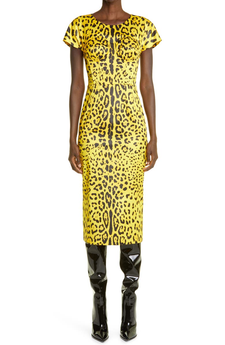 Dolce&Gabbana Leopard Print Bustier Bodice Sheath Dress, Main, color, 