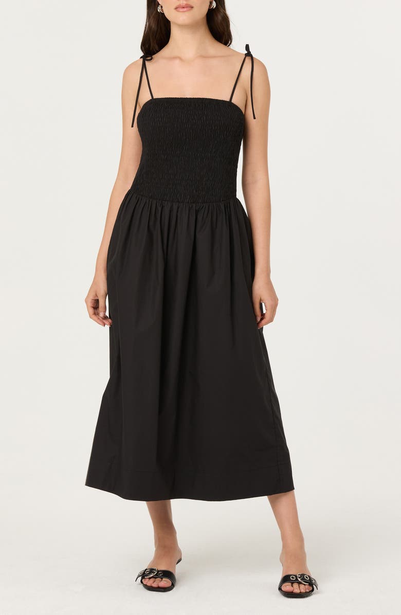 ASTR the Label Drop Waist Smocked Midi Dress, Main, color, Black