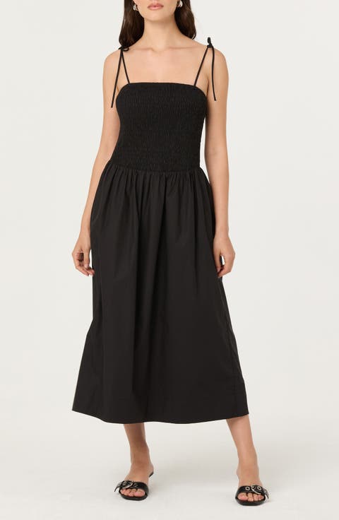 Drop Waist Smocked Midi Dress