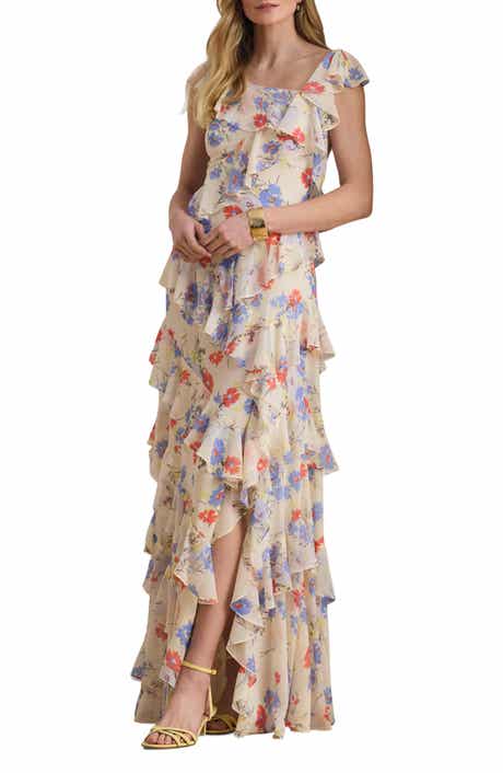Floral Ruffle Detail Georgette Gown