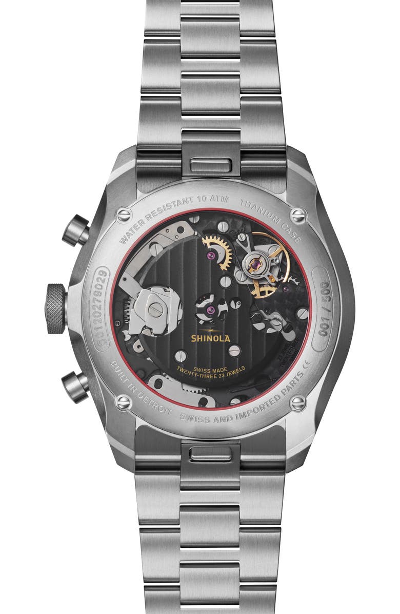 Shinola The Mooncraft Monster Chronograph Bracelet Watch, 43mm, Alternate, color, Seablue/ Silver