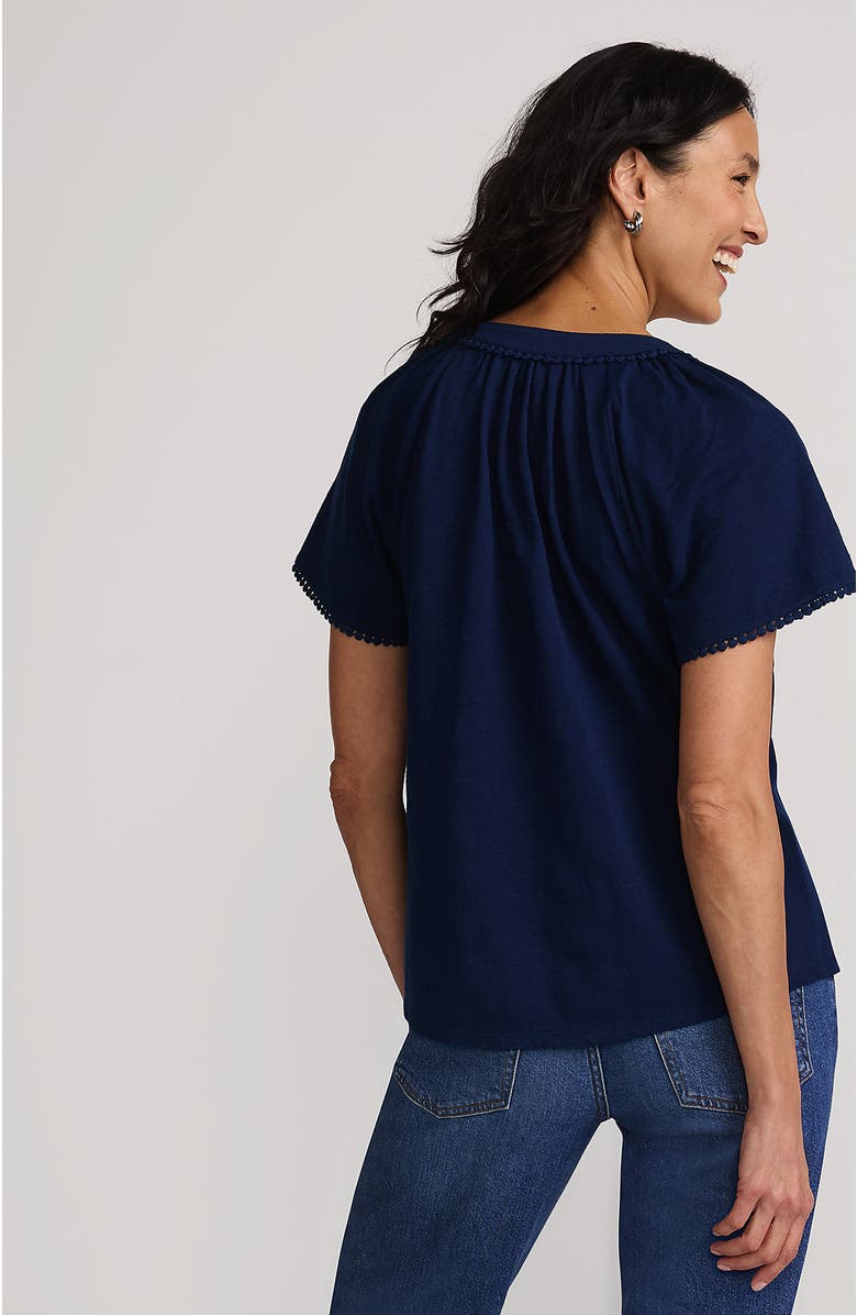 Lands' End Slub Short Sleeve Notch Neck Top, Alternate, color, 