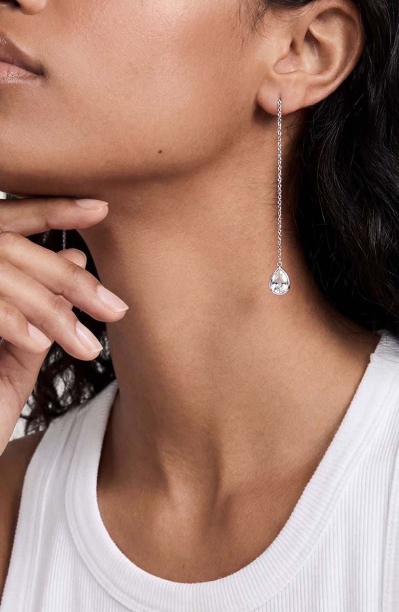 Ettika Barely There Cubic Zirconia Threader Earrings, Alternate, color, Rhodium