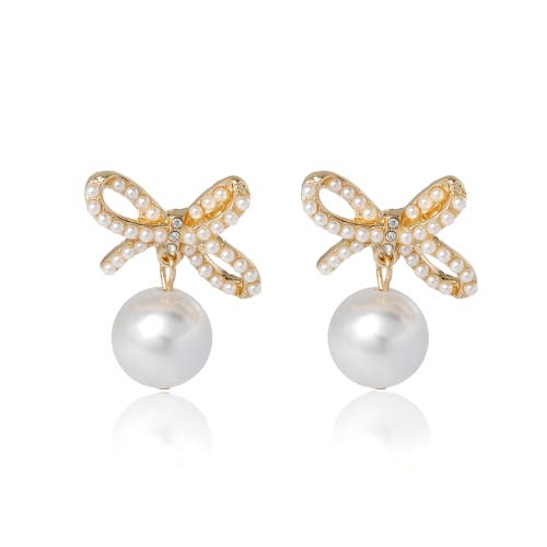 Bcbg Bow Pearl Drop Earrings In Gold