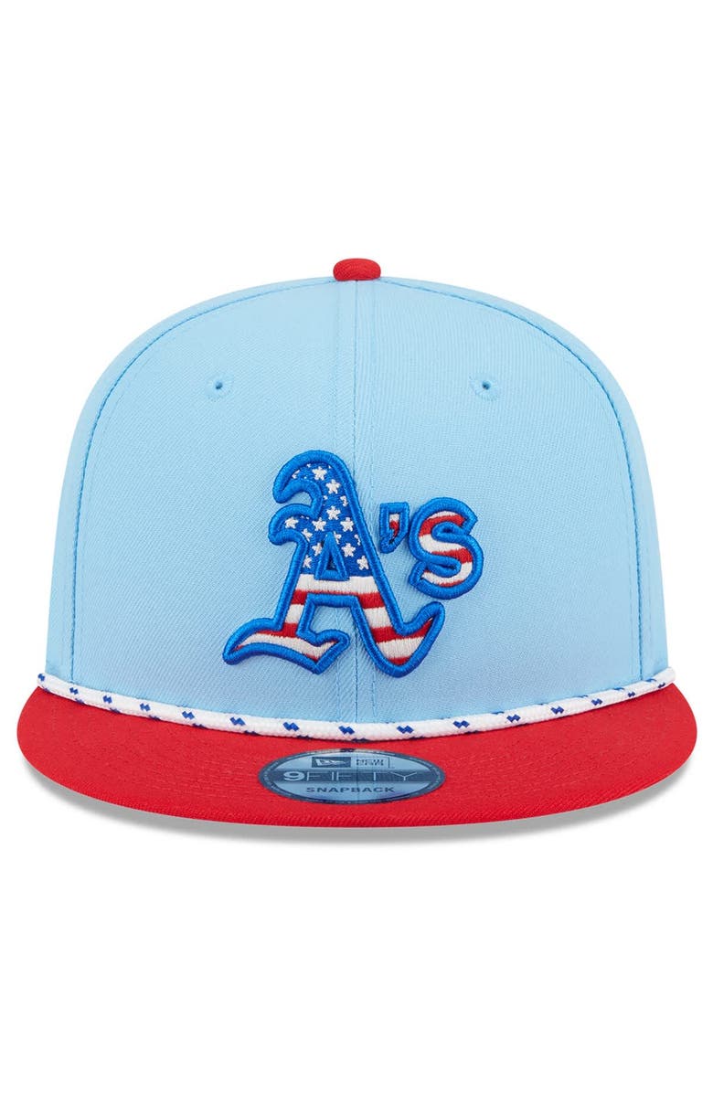 New Era Men's New Era Light Blue/Red Athletics 2025 Fourth of July 9FIFTY Snapback Hat, Alternate, color, 