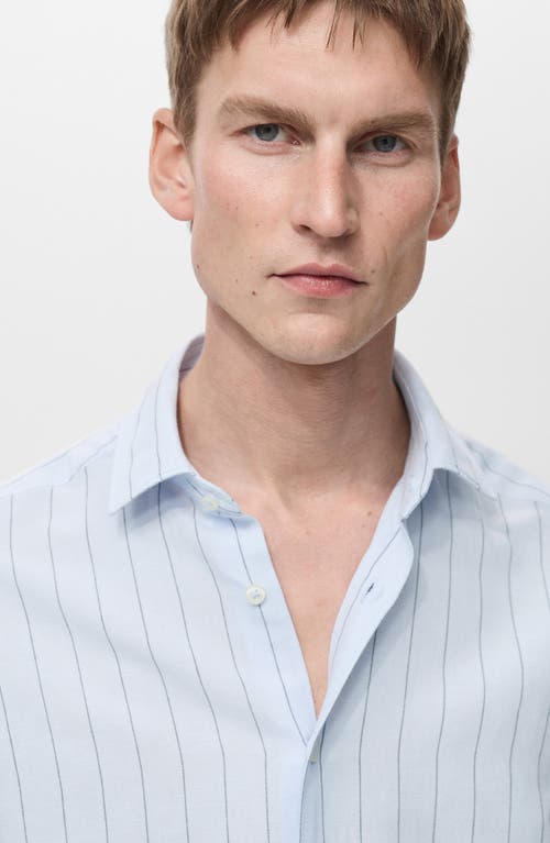 Mango Regular Fit Stripe Linen & Cotton Button-up Shirt In Sky Blue