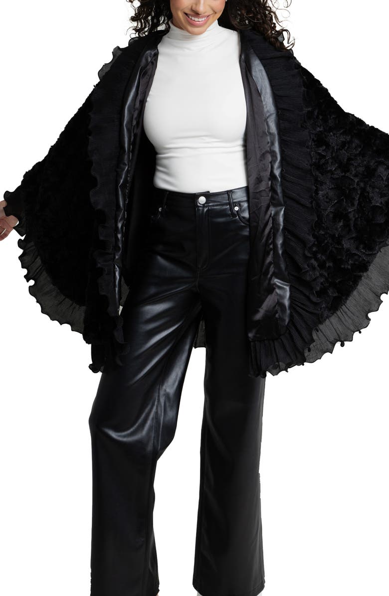 SAACHI Faux Fur Ruffled Cape, Main, color, 