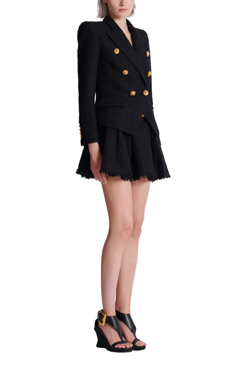 Balmain 6-button tweed jacket, Main, color, Black
