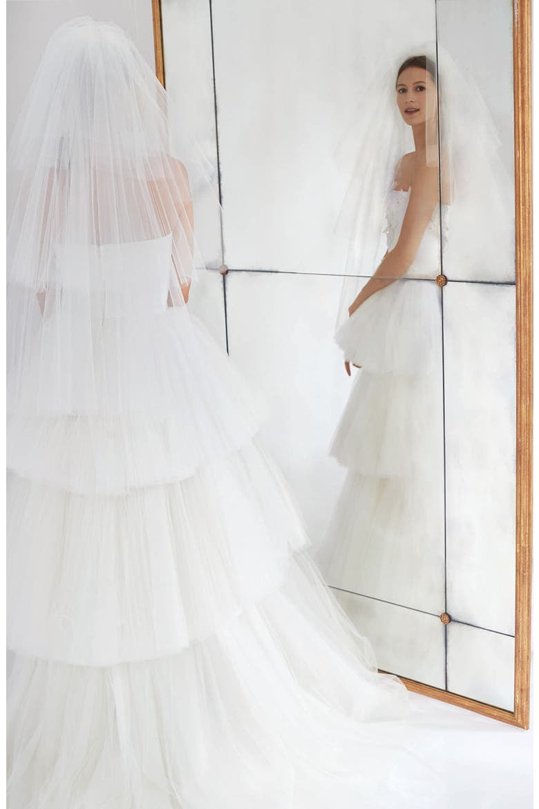 Gwen Tiered Fingertip Veil, Alternate, color, IVORY