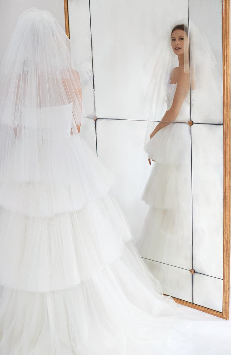 Carolina Herrera Gwen Tiered Fingertip Veil, Alternate, color, 